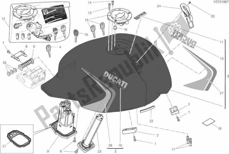 Tutte le parti per il Serbatoio Di Carburante del Ducati Monster 821 Stealth Thailand 2020